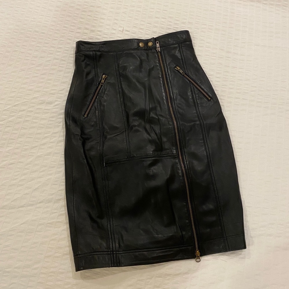 Nicole Miller Leather Midi Skirt